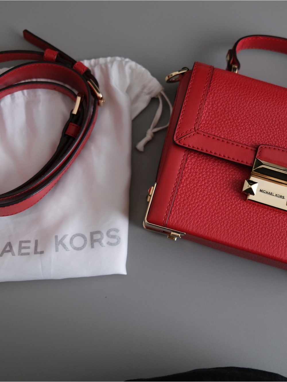 Michael Kors Red Pebbled Leather Crossbody with Gold Hardware